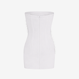 BLAISE-STRAPLESS FEATHERED MINI DRESS