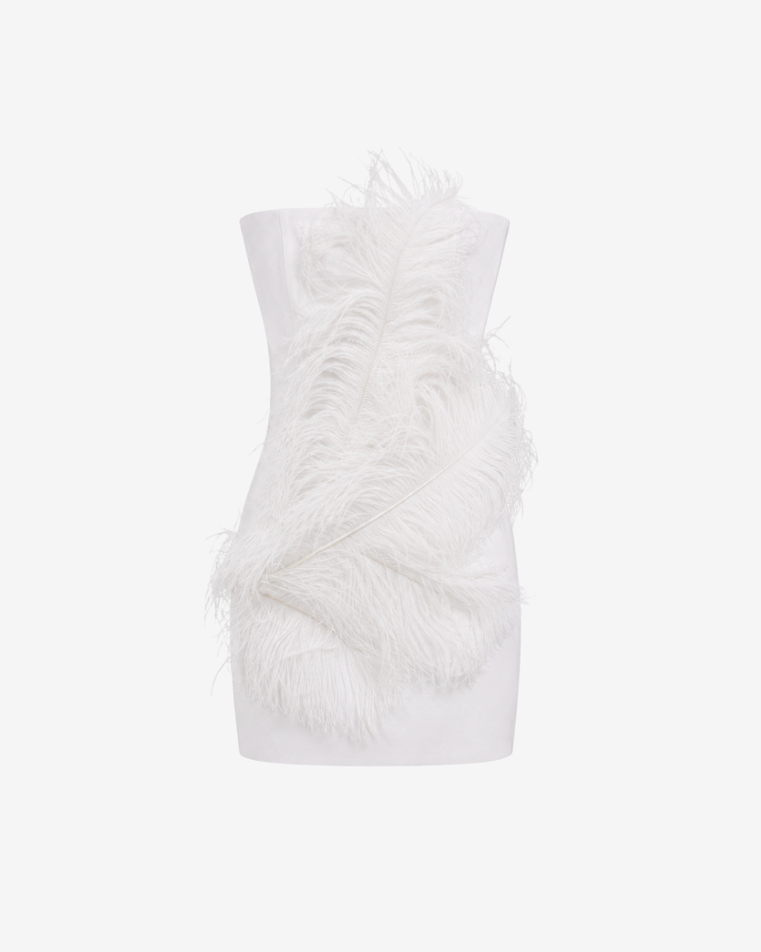 BLAISE-STRAPLESS FEATHERED MINI DRESS
