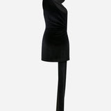 Cecile - One Shoulder Velvet Dress with Shawl Detail