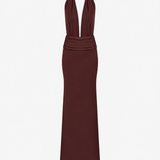 Tina-V-Neck Satin Dress With Tuxedo Belt Detail in Burgundy