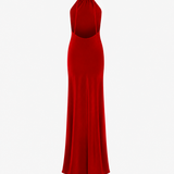 Venus-Backless Satin Maxi Dress in Red