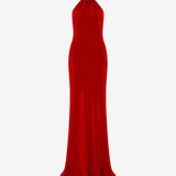Venus-Backless Satin Maxi Dress in Red