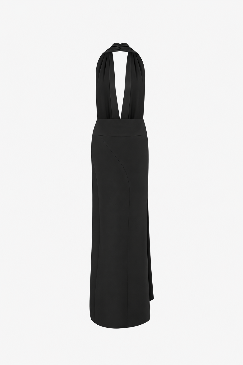 Tyra-V-Neck Satin Maxi Dress With Double Side Slits in Black