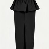 Rachel-Midi Skirt With Peplum in Black