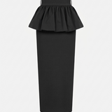 Rachel-Midi Skirt With Peplum in Black