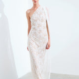Maria-Hand-Embroidered One Shoulder Lace Gown
