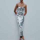 Duffy-Midi Dress With Hand Stitched Mirrors