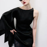 Noa Silk Organza Boat-Neck Mini Dress with Lace Underlay in Black