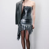 Linea Strapless Sequin Mini Dress in Silver Sequin