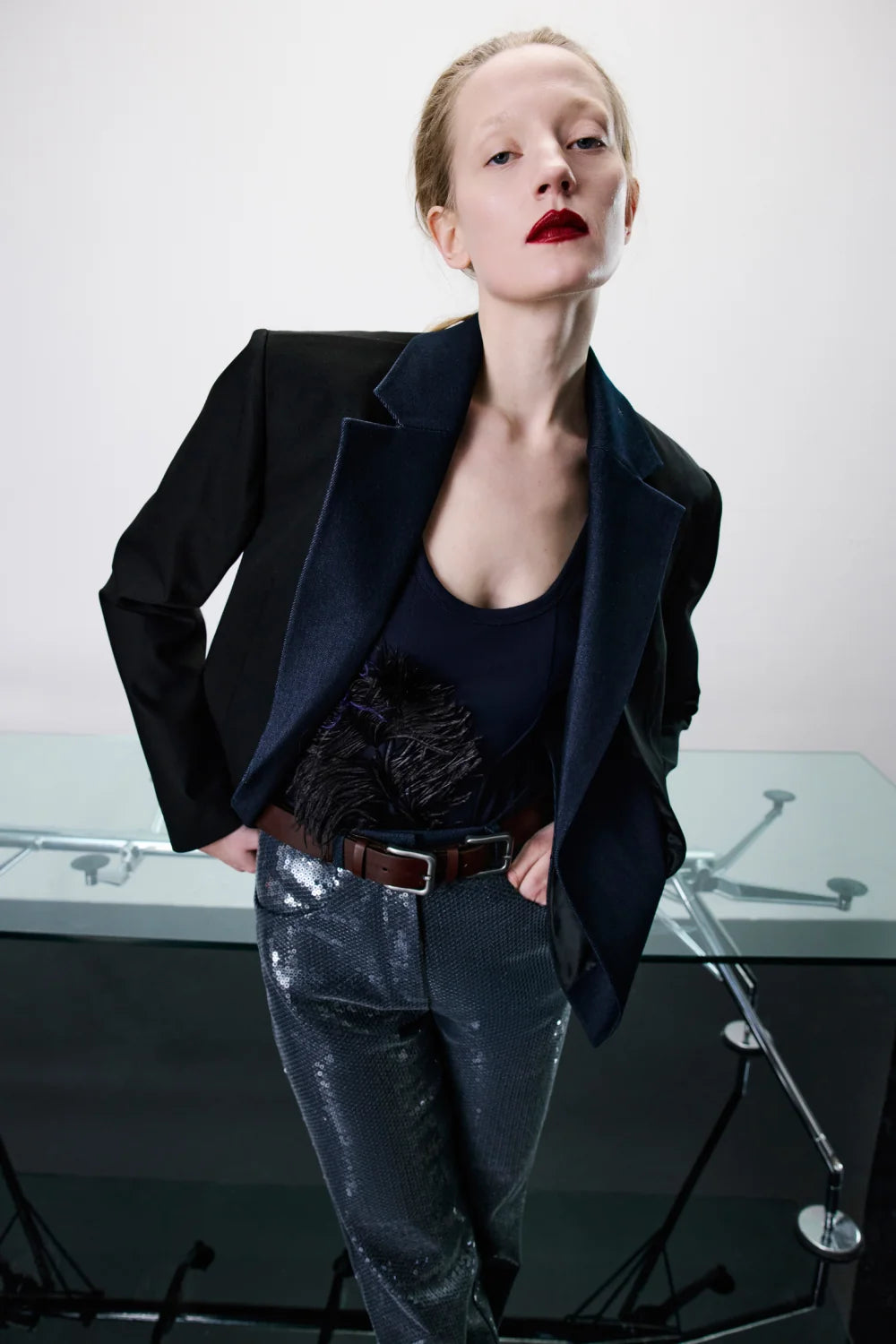 Jolie Blazer with Denim Detail in Black