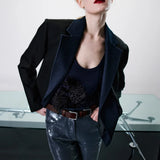 Jolie Blazer with Denim Detail in Black