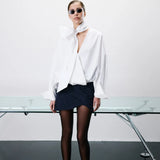 Talia V-Neck Cotton Shirt in White