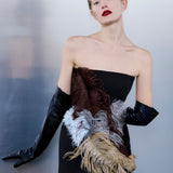 Glace Strapless Feathered Mini Dress in Black