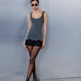 Luna U-Neck Lace-Trim Mini Dress in Grey