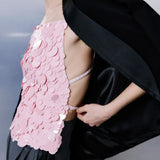 Cassie Open-Back Sequin Top in Pink Sequin