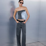 Sara Trousers with Metallic Stitching in Grey