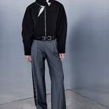 Livia Double-Pleated Trousers with Lace-Trim in Grey