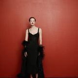 Vega Midi Dress with Corset Bodice in Black