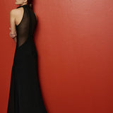 Thalia Halter-Neck Maxi Dress with Chiffon Detail in Black
