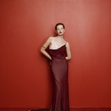 Solace Cowl-Neck Chiffon Maxi Dress in Burgundy