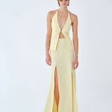 June-Open-Back Vest With Front Accessory Detail in Light Yellow