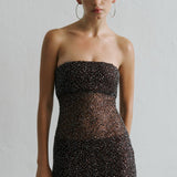 Lisa - Strapless Mini Sequin Dress in Brown