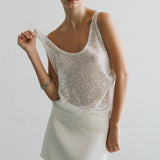 Lend-U-Neck Sequin Tank Top in White