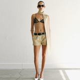 Lou - Tailored Pleated Mini Shorts in Beige