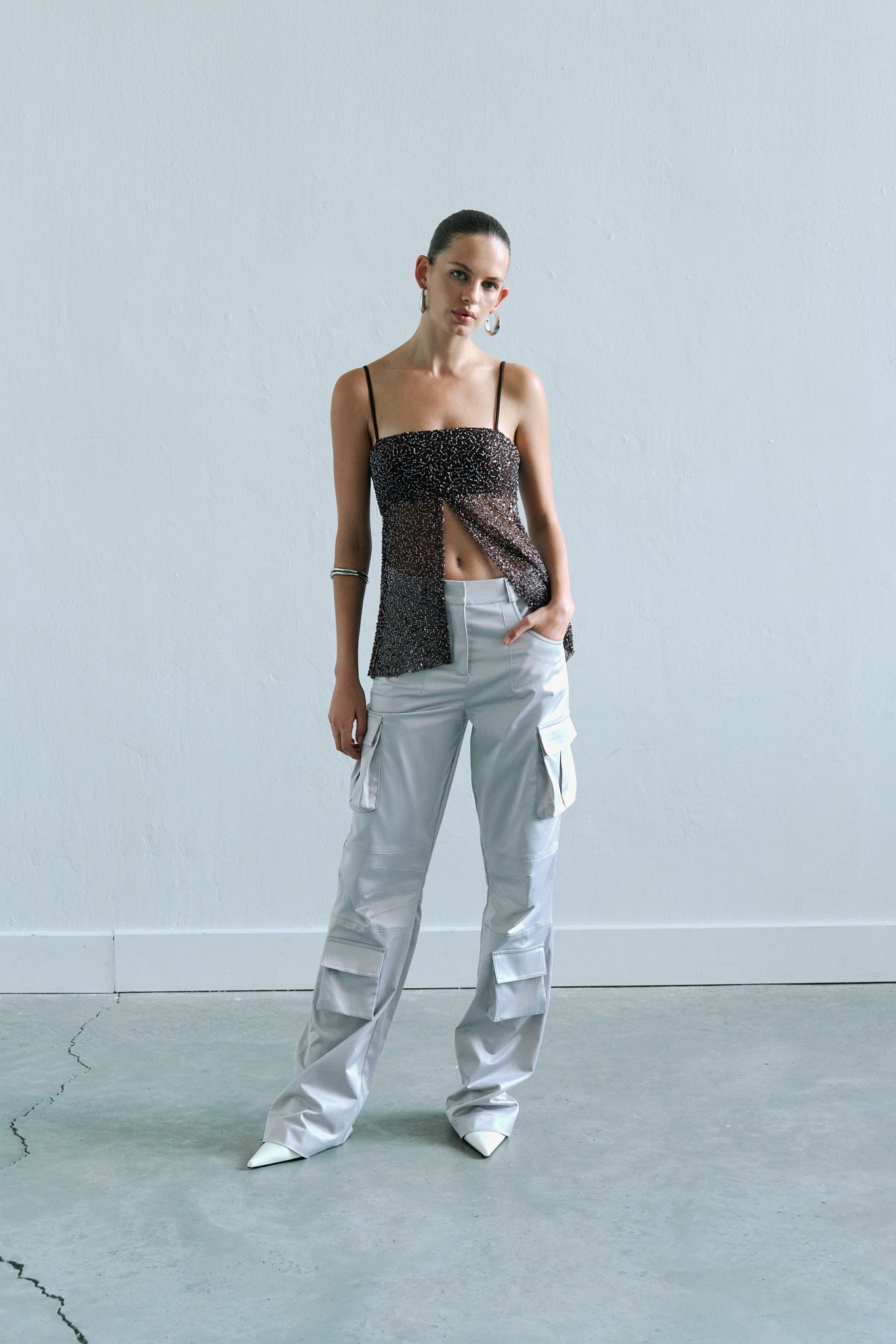 Darmy - Satin Cotton Cargo Trousers