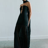Laura - Strapless 3-String Dress with Crushed Chiffon Detailed in Black