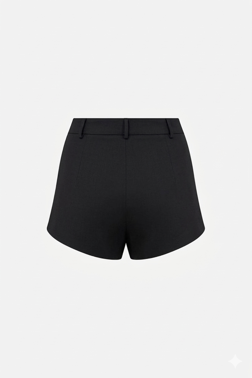 Marta-Wool-Blend High-Cut Shorts in Black