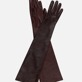 Sloane Two-Tone Buttoned Leather Gloves in Burgundy
