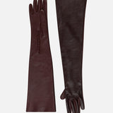 Sloane Two-Tone Buttoned Leather Gloves in Burgundy