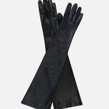 Sloane Two-Tone Buttoned Leather Gloves in Navy Blue