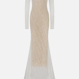 Lya-Hand-Beaded Off-Shoulder Lace Maxi Dress With Inner Corset