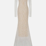 Lya-Hand-Beaded Off-Shoulder Lace Maxi Dress With Inner Corset