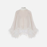 Dee - Neck-Tie Feather-Detail Short Cape
