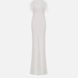 Ada - Triangle Neck Feathered Satin Maxi Dress