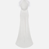 Ada - Triangle Neck Feathered Satin Maxi Dress