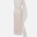 Bea - Silk Organza Boat Neck Midi Dress With Inner Lace Detail