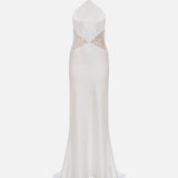 Zoya - Triangle Neck Satin Maxi Dress With Sequin Trim