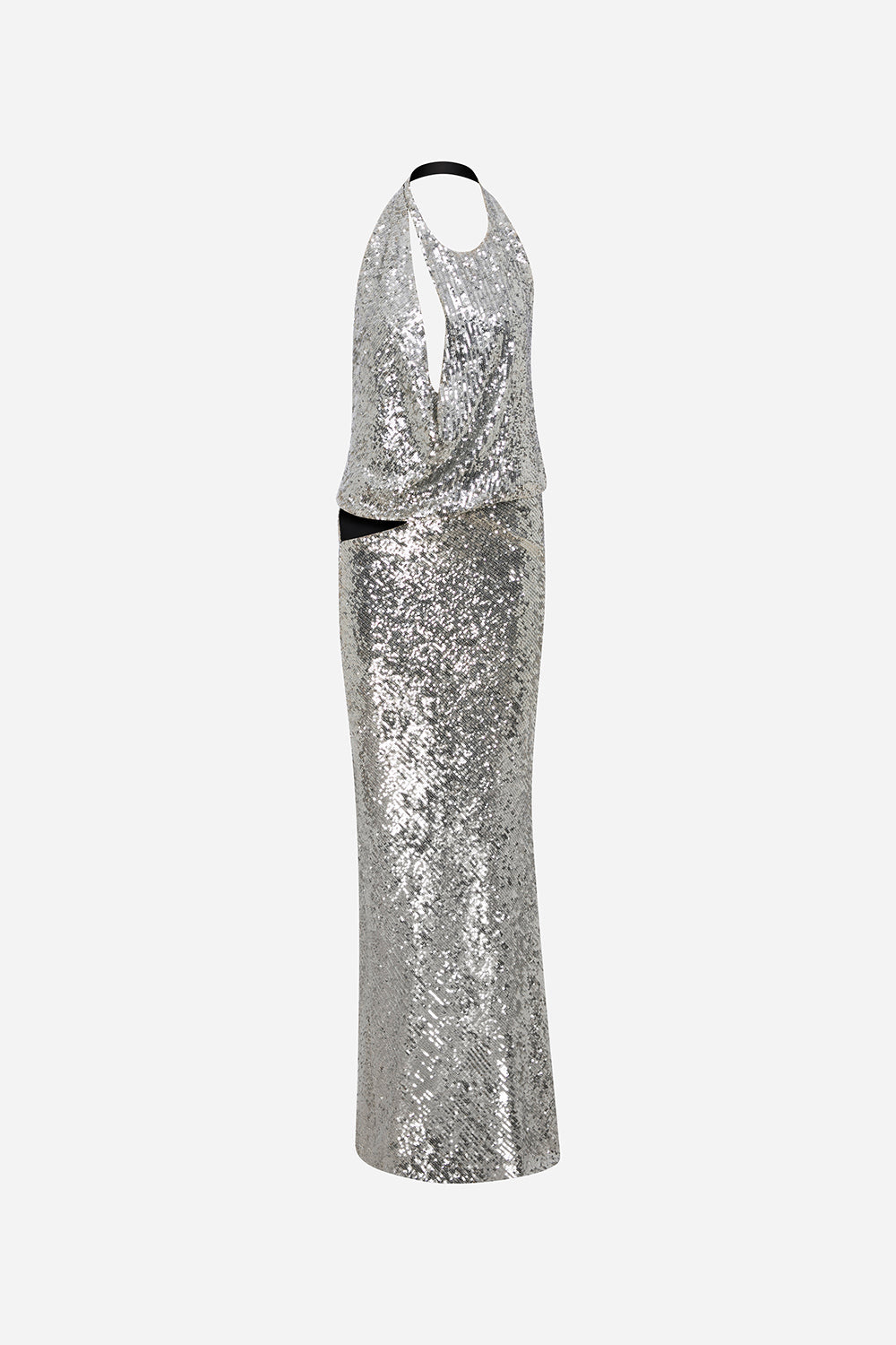 Lone - Cowl Neck Cut Out Detailed Sequin Maxi Dress