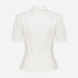 Kate - Polo Neck Corset Detailed T-Shirt in White