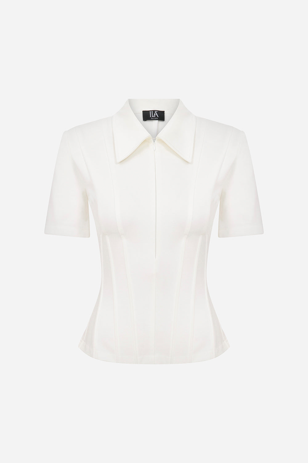 Kate-Polo Neck Corset Detailed T-Shirt in White