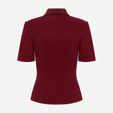 Kate - Polo Neck Corset Detailed T-Shirt in Burgundy