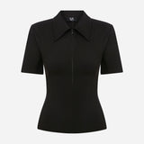 Kate - Polo Neck Corset Detailed T-Shirt in Black