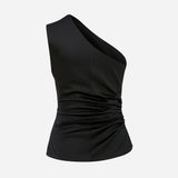 Kia - One Shoulder Drapped Detailed Blouse in Black