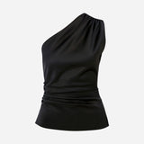 Kia - One Shoulder Drapped Detailed Blouse in Black