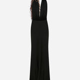 Sabine - V-Neck Maxi Dress with Ostrich Feather Detail