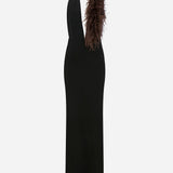 Sabine - V-Neck Maxi Dress with Ostrich Feather Detail